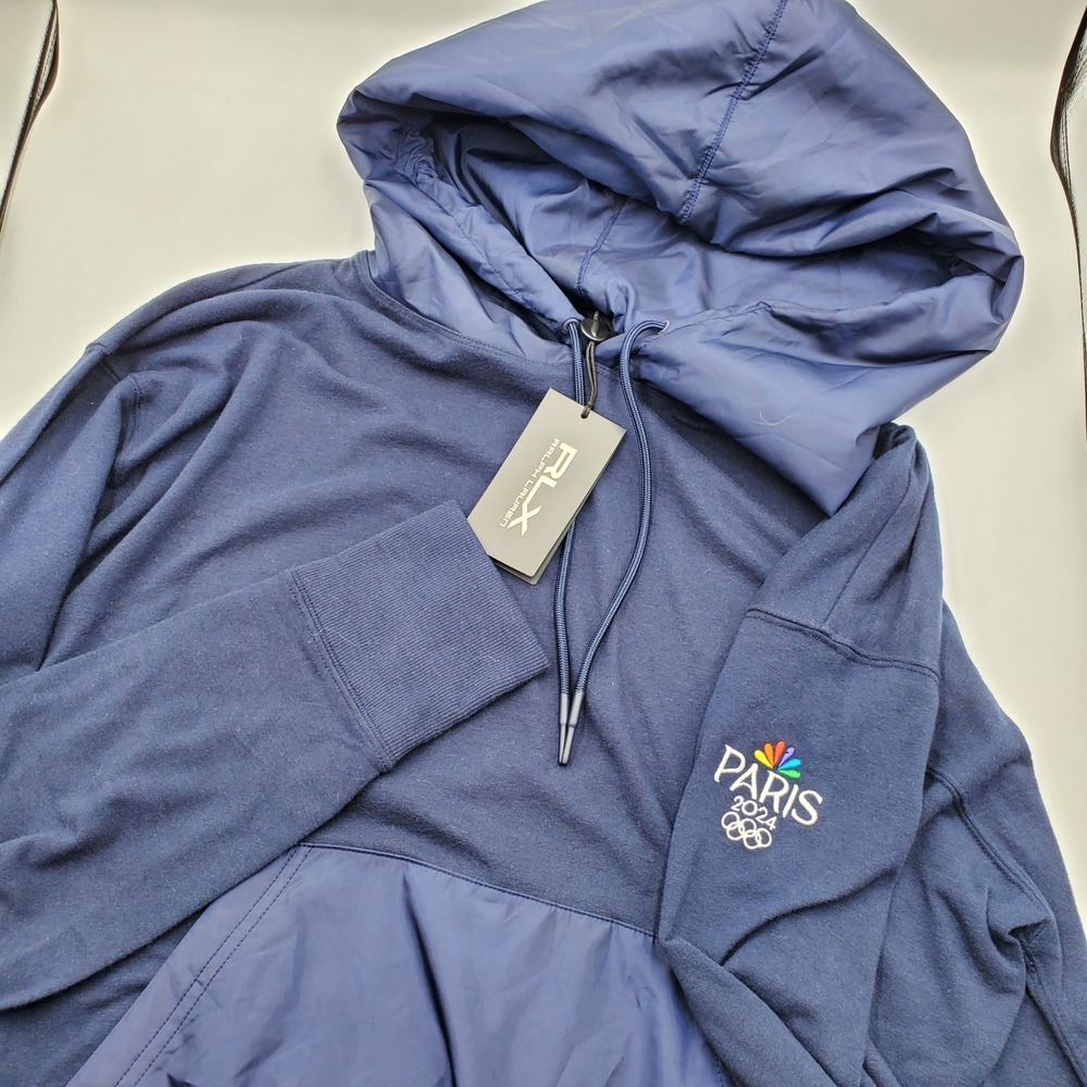 RLX Ralph Lauren Paris 2024 Olympic Games Navy Hoodie Sweatshirt Womens L NEW